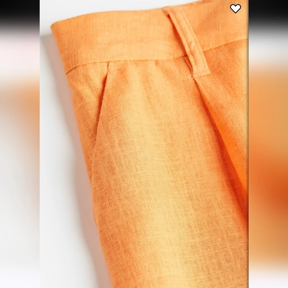 H&M Linen Blend Pleated Tailored Trousers In Orange. Size Small NWT